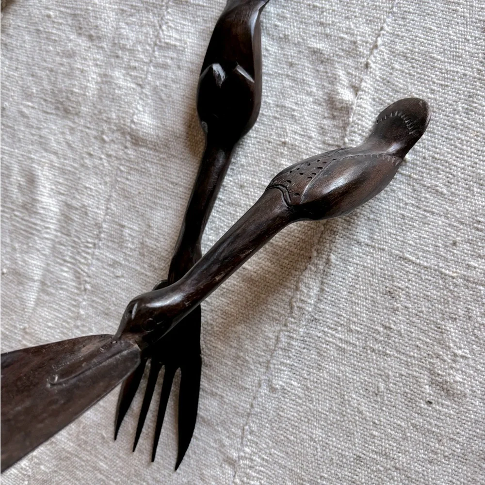Vintage Carved Wooden Salad Servers